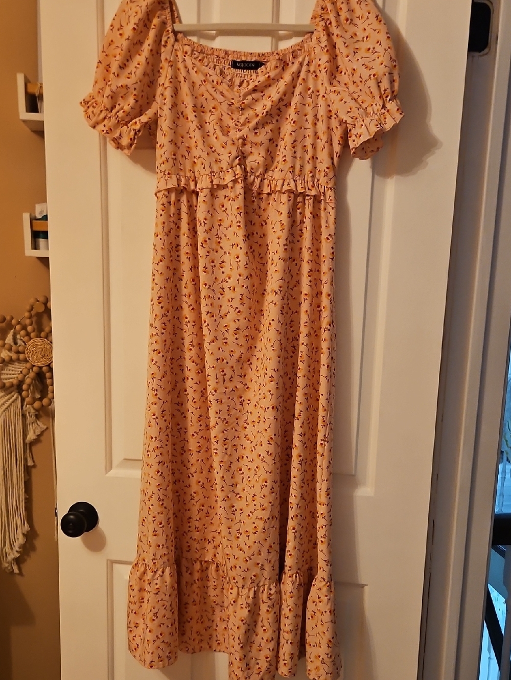 Maternity Pink Floral Puff-Sleeve Maxi Dress